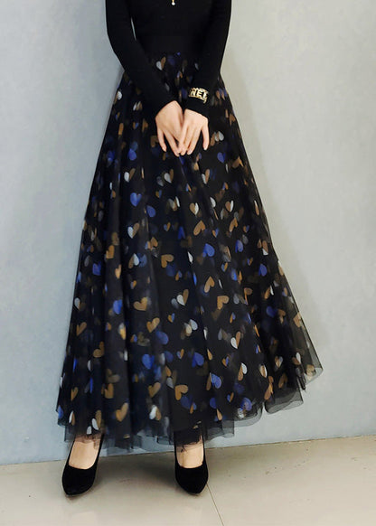 Black High Waist Tulle a Line Skirt Spring