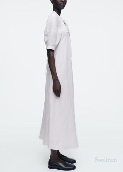 White Tie Neck Cotton Tunic Dress Summer
