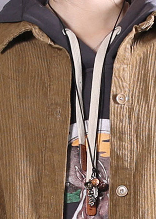 Simple Khaki Button Side Open Corduroy Coats