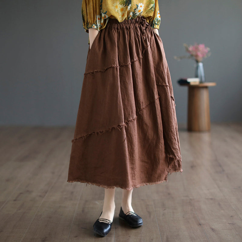 Cozy Autumn Trim Linen A-line Skirt
