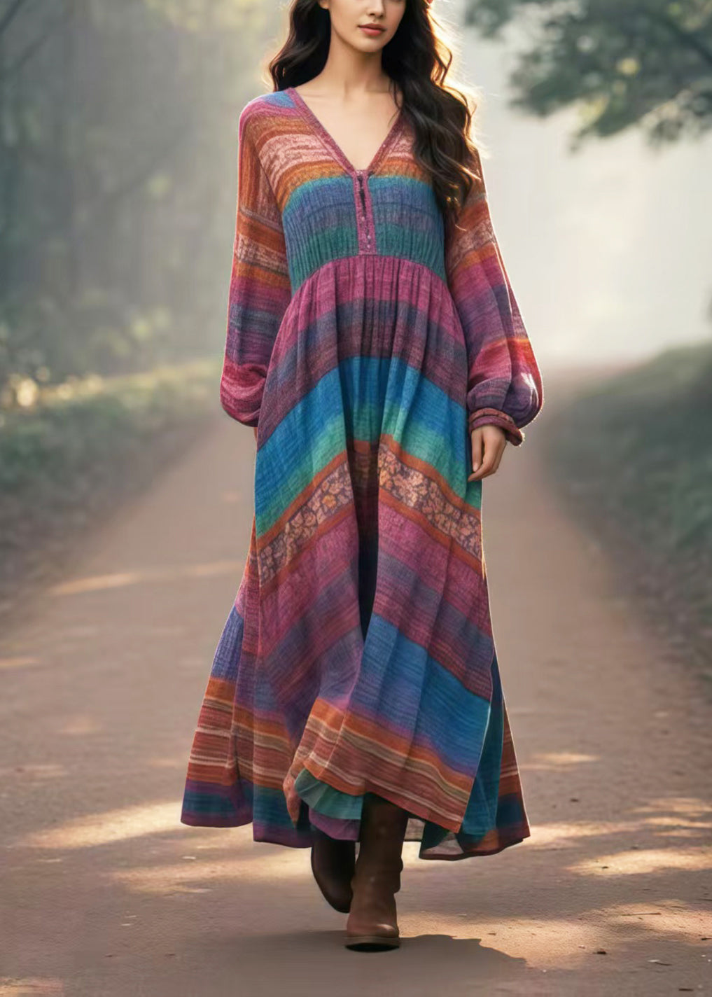 Multicolour Oversized Print Cotton Long Dresses Spring