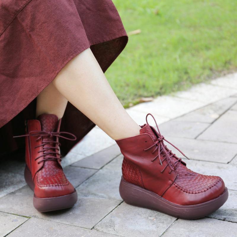 Leather Wedge Heel Boots