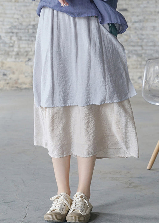Brief Light Blue Elastic Waist Pocket Patchwork Skirt Spring