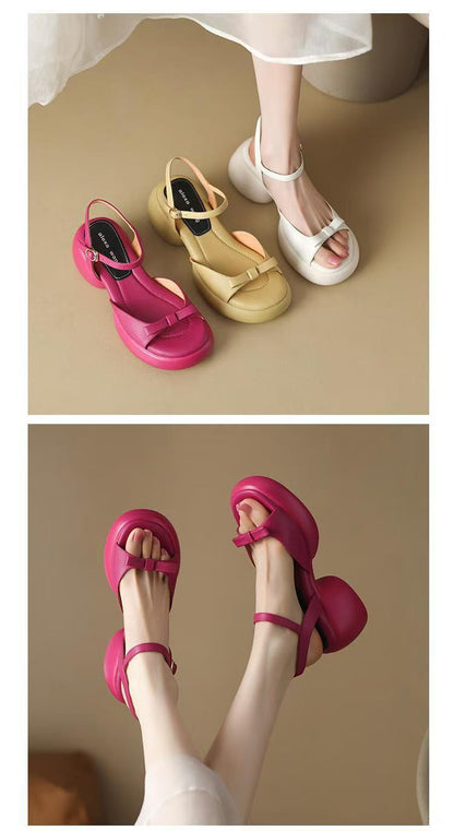 Rose Peep Toe Splicing Chunky Slide Sandals