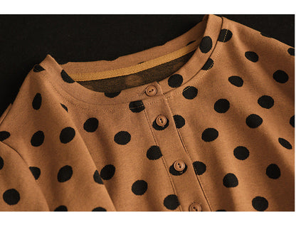 Polka-dot Print Top-paneled Cotton T-shirt