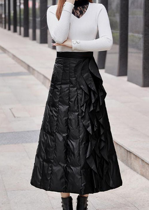 Organic Black Ruffled Thick Fine Cotton Filled Skirts Winter