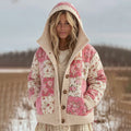 Comstylish Women's Retro Floral Patchwork Comfortable Hooded Knitted Sweater