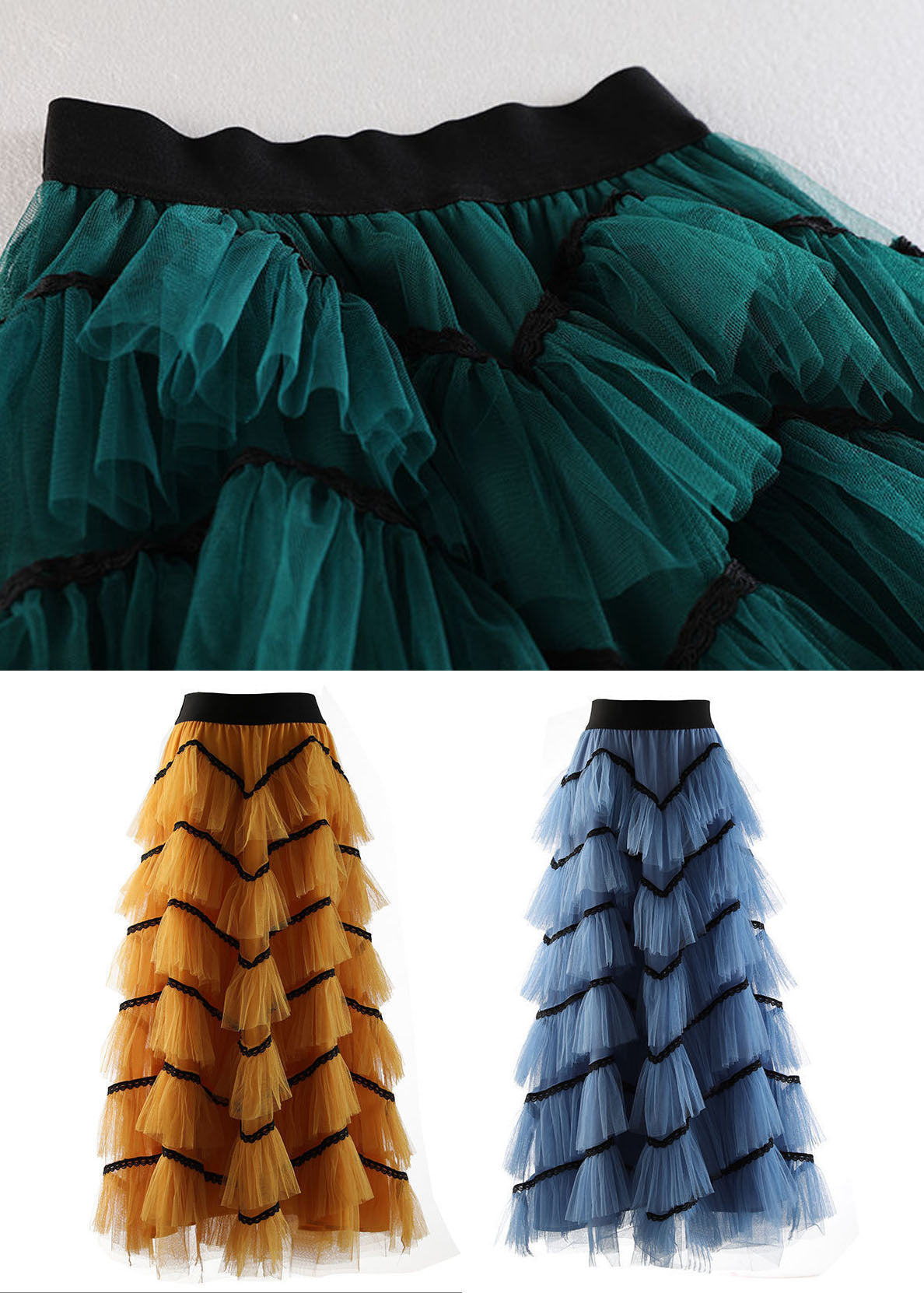 Blue High Waist Exra Large Hem Tulle Skirt Spring