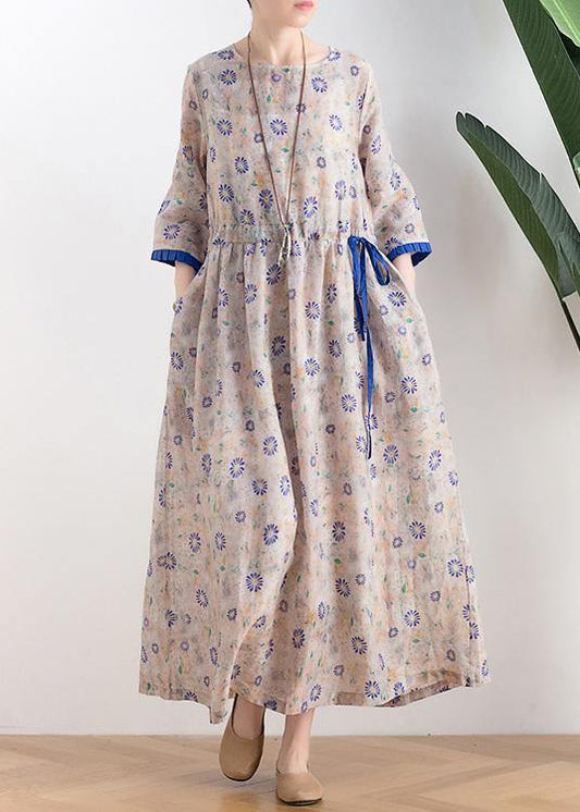 Literary Small Daisy Mid-length Dress Waist Ming New Ramie Printed Skirt