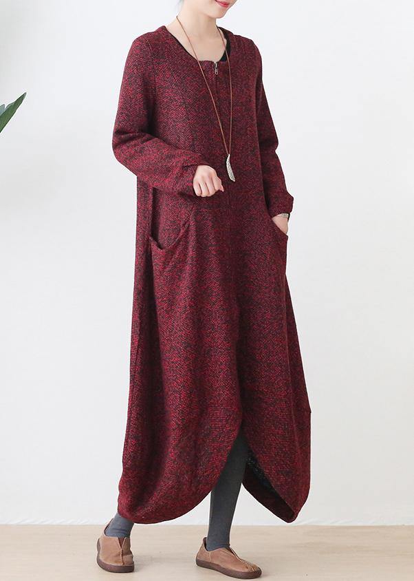 Oversize Medium Length Coat Winter Coats Red V Neck Asymmetric Wool Jackets