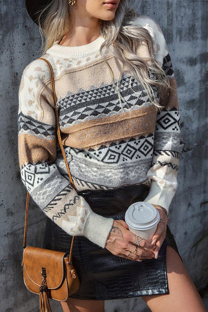 Striep Print Round Neck Sweater