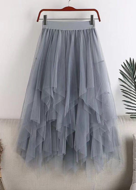 Grey Asymmetrical Design Tulle Skirt Summer