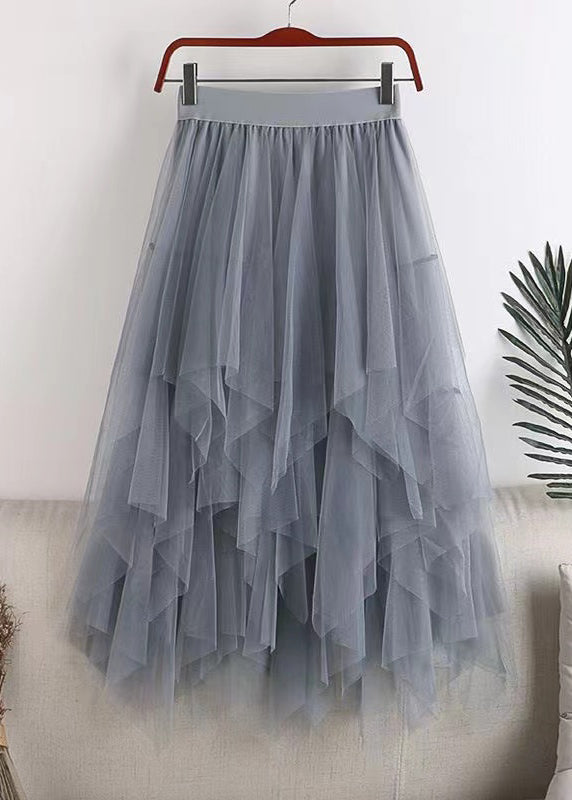 Grey Asymmetrical Design Tulle Skirt Summer