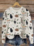 Cats & Leaves Embroidery Pattern Cozy Knit Sweater artswardrobe