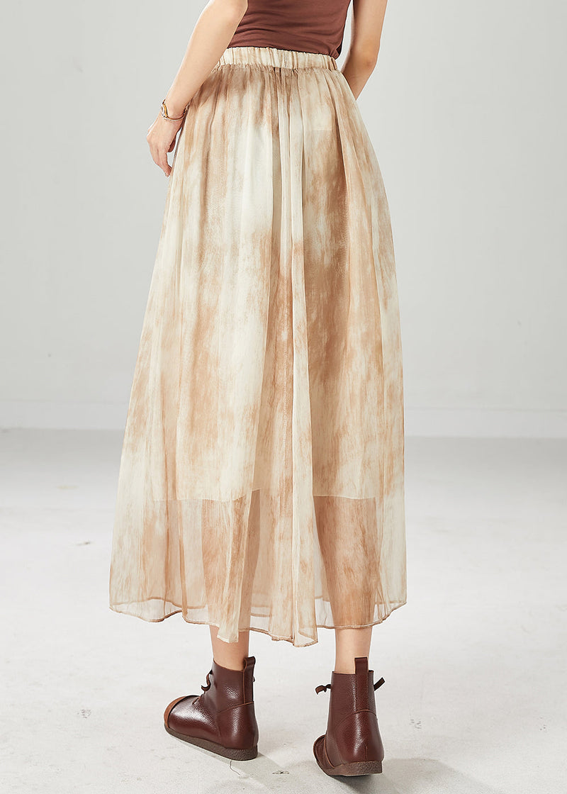 Khaki Elastic Waist Tie Dye Chiffon Skirts Summer