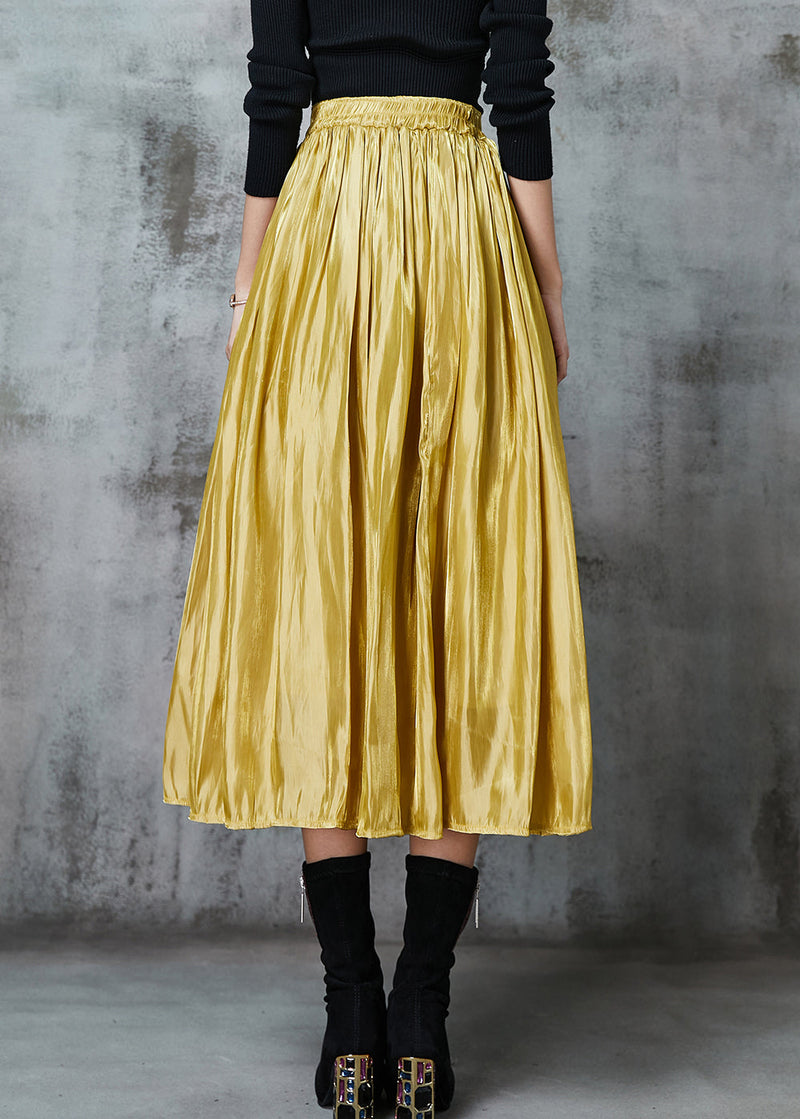 Yellow Exra Large Hem Silk Skirts Spring