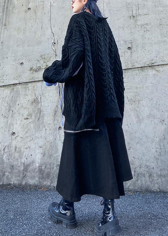 Handmade Black Cotton Quilting Clothes Asymmetric Cotton Robes Zippered Skirts