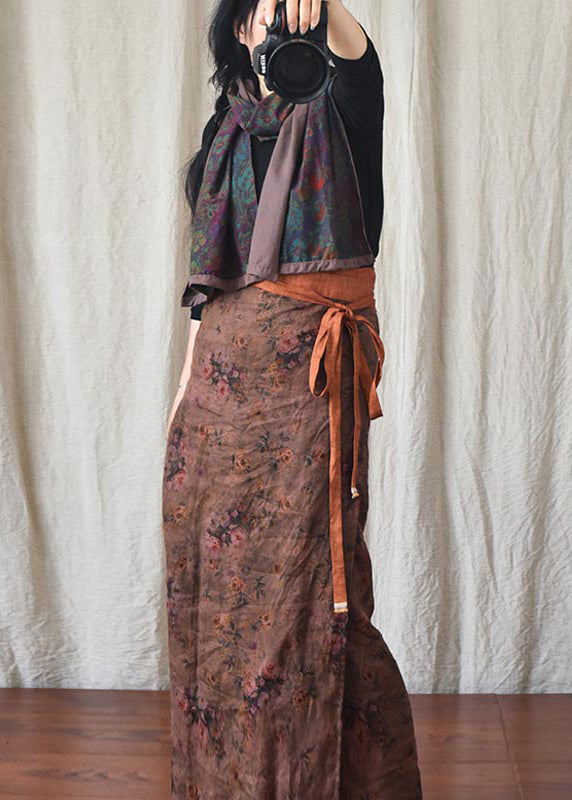 Spring Style Black Printed Linen One-piece Lace Up Skirt