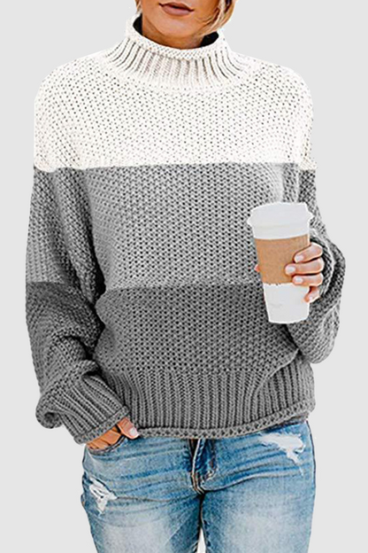 Patchwork Contrast Turtleneck Tops(7 Colors)