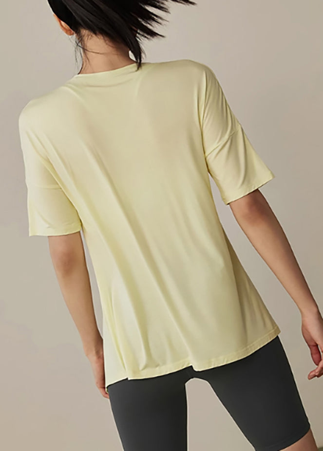 Yellow Side Open Short Sleeve Yoga Tank Tops