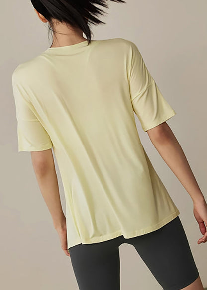 Yellow Side Open Short Sleeve Yoga Tank Tops