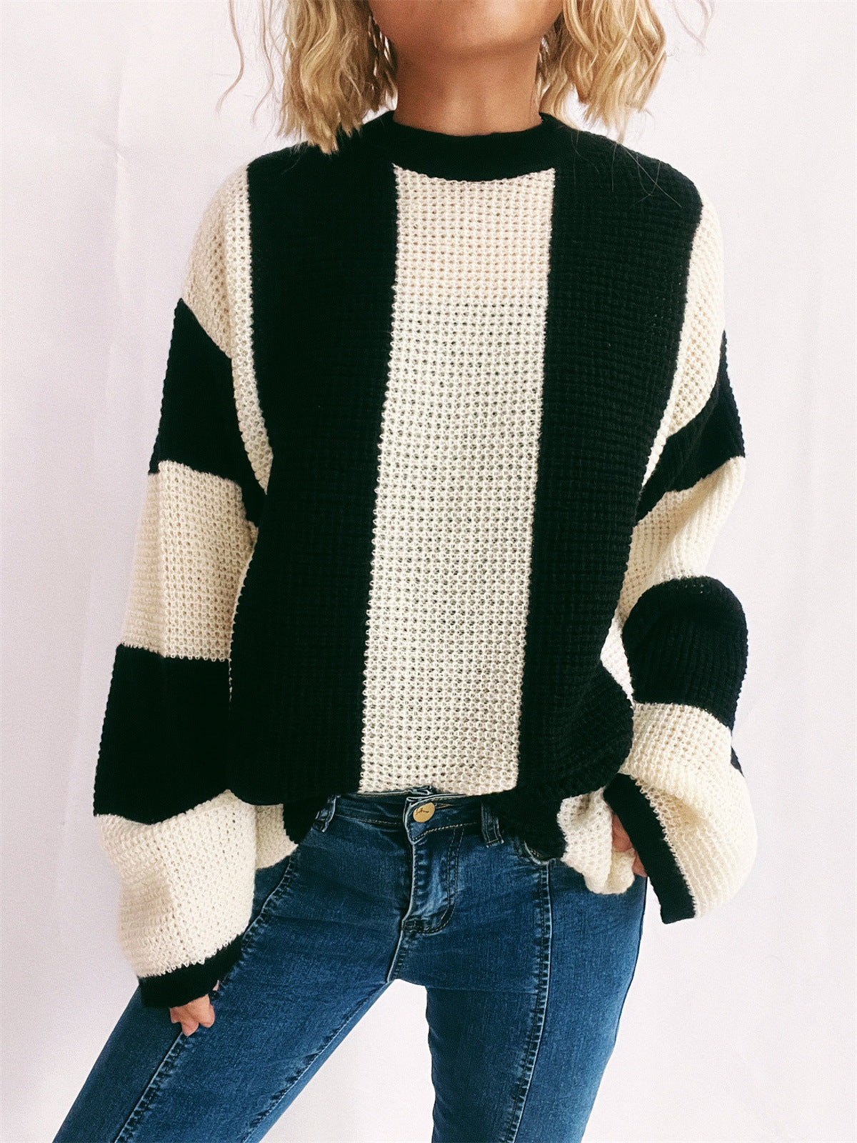 Ida® | Color block sweater with a crew neck and long sleeves