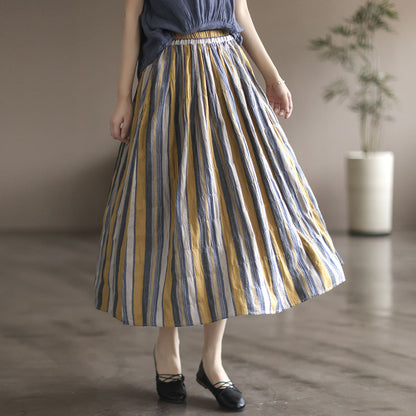 Literary Colorblock Striped A-line Skirt