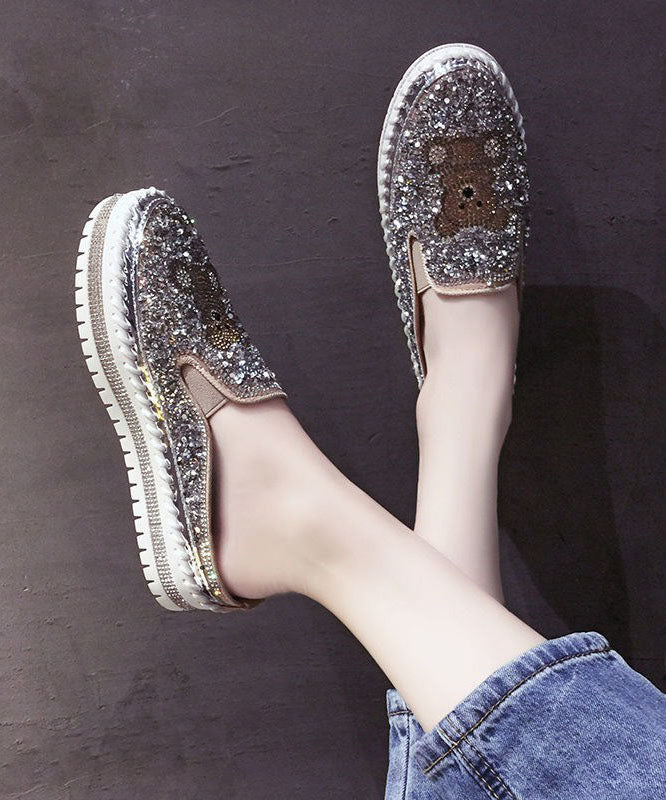 Black Cartoon Zircon Splicing Platform Slide Sandals