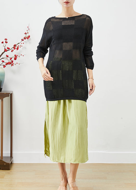 French Hollow Out Side Open Knit Tops and Skirts Two Pieces Set Fall