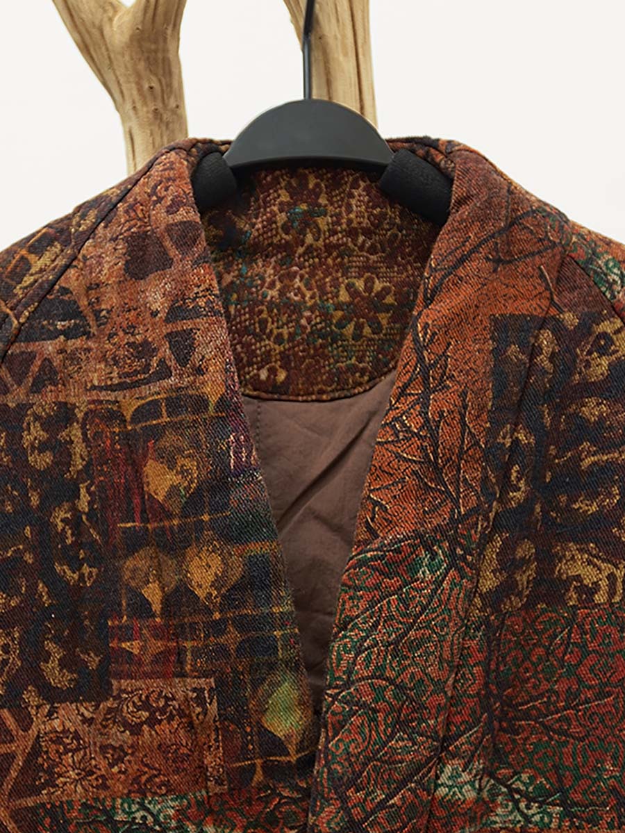 Winter Print Button Short Cotton Coat