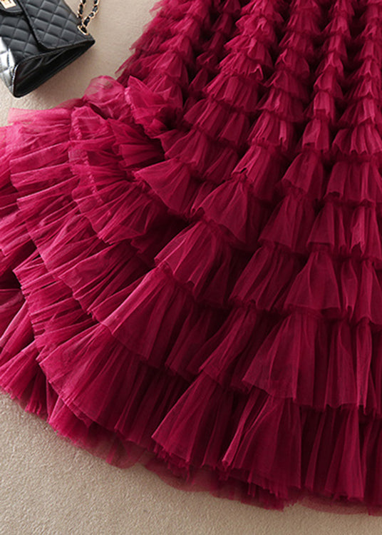 Rose Wrinkled Tulle Skirts Spring