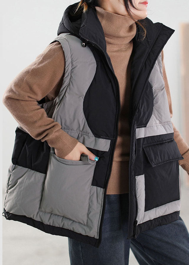 Diy Beige Zip Up Patchwork Sleeveless Duck Down Vest