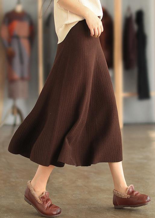 French Elastic Waist Cinched Spring Quilting Clothes Chocolate Skirt