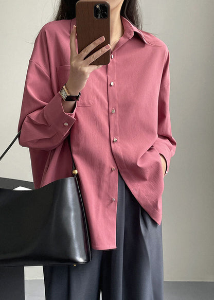 Rubber Red Peter Pan Collar Pockets Button Shirt Spring