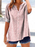 Women's Vintage Floral Art Printed Casual Short Sleeve Cotton and Line