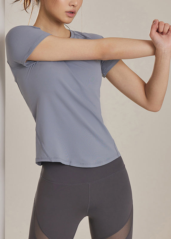 Grey O-neck Slim Yoga Tops