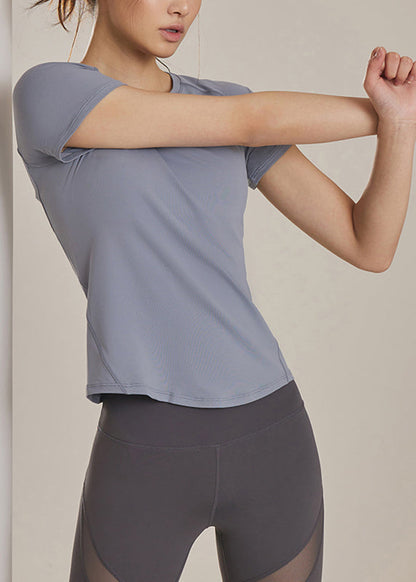 Grey O-neck Slim Yoga Tops