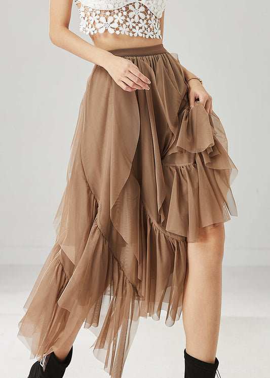 Khaki Layered Ruffleds Chiffon Skirt Summer
