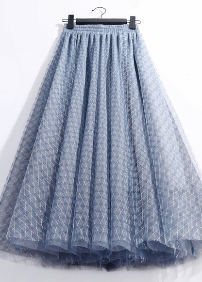 Blue Elastic Waist Plaid Tulle a Line Skirts Spring