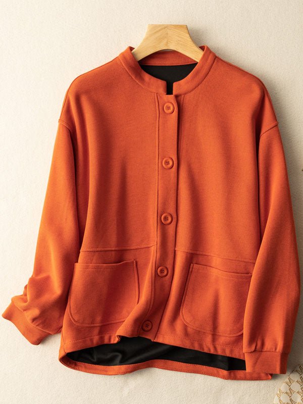 100% Natural Fabric Pure Color Buttoned Coat