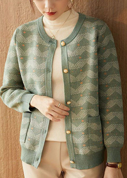 Green Oversized Print Woolen Coat Outwear Fall