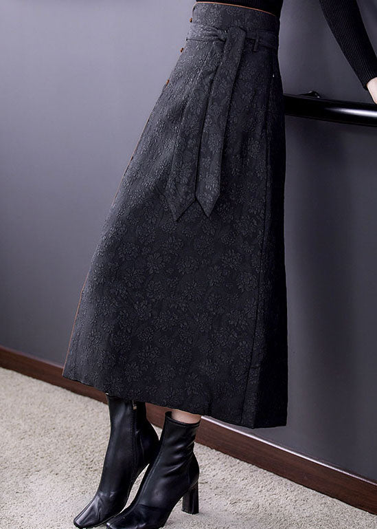 Italian Black Tie Waist Fine Cotton Filled Skirt Winter