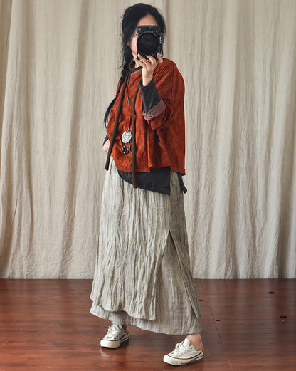 Literary Retro Cotton and Linen Distressed Linen Skirt