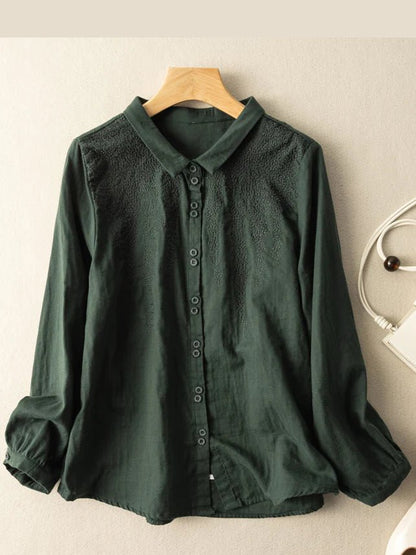 Embroidered Long Sleeve Linen Shirt Top