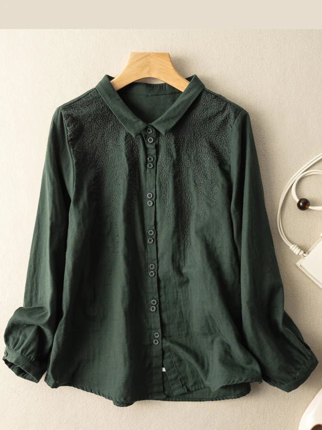 Embroidered Long Sleeve Linen Shirt Top