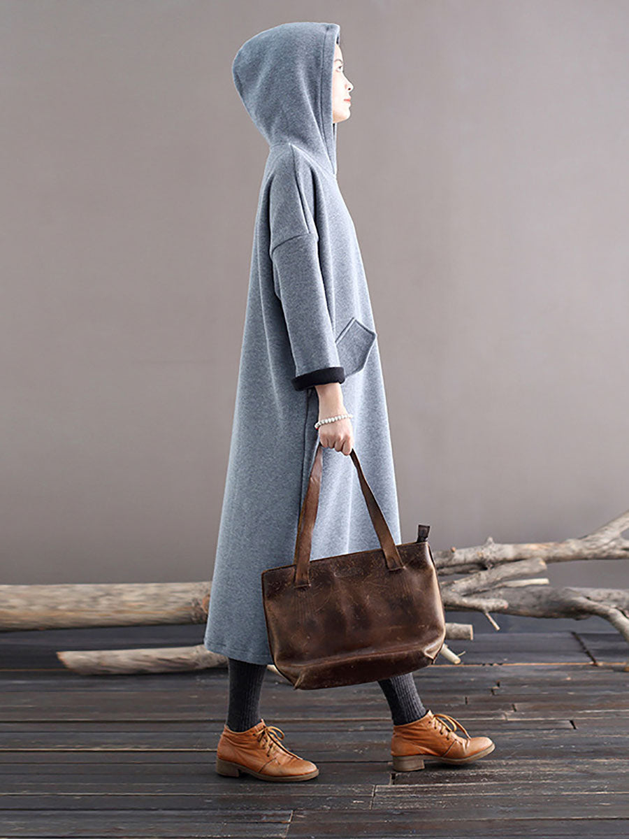Winter Casaul Loose Thick Hooded Dress