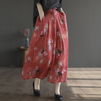 Cozy Retro Linen A-line Patchwork Skirt