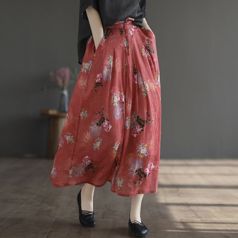 Cozy Retro Linen A-line Patchwork Skirt