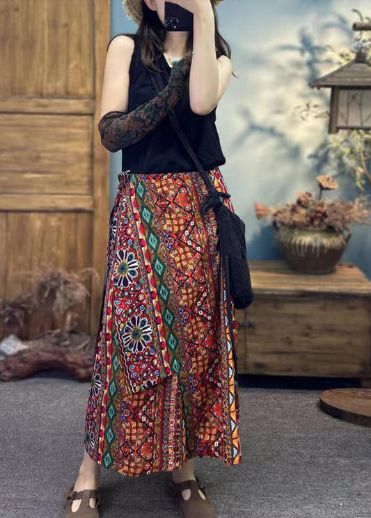 Style Print Asymmetrical Cotton One Piece Lace Up Skirt Summer