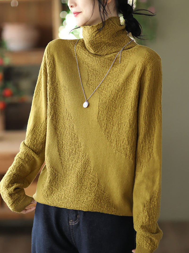 Jacquard Turtleneck Loose Sweater